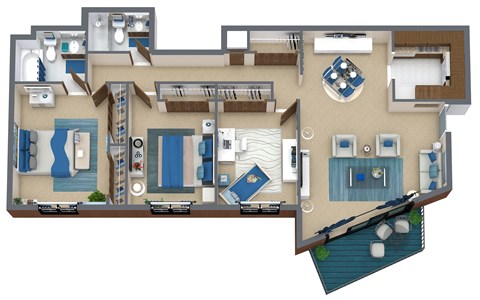 Floor plan for 3 beds, 2 baths